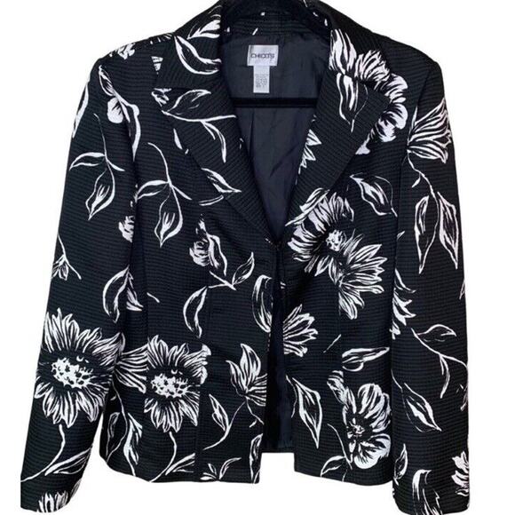 Chico's Jacket Women's Size 1 (Medium) Monochrome Textured Floral Paulette Bold - Picture 4 of 8